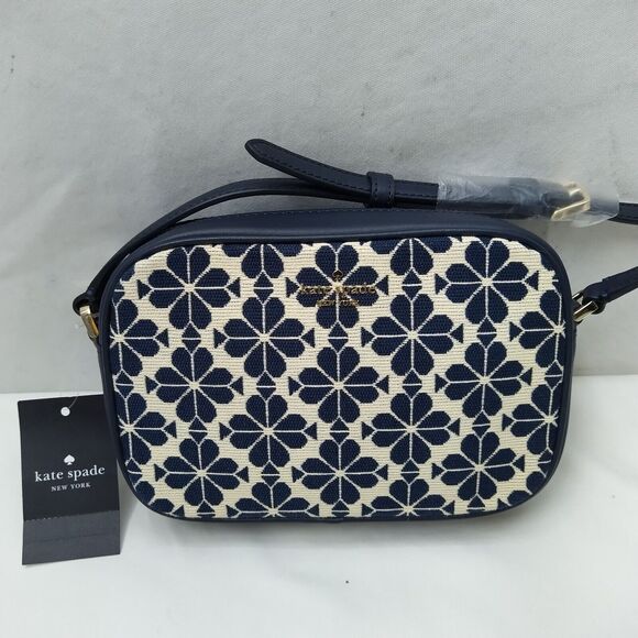 kate spade Handbags - Kate Spade New York Blue Canvas Leather Trim Floral Crossbody Bag - NWT $279